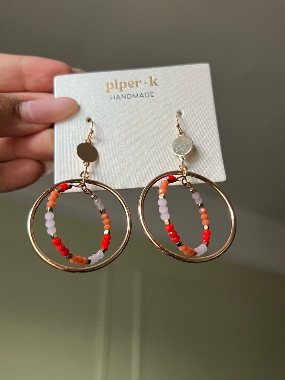 Colorful Beaded Hoop Gold Circle Drop Dainty Delicate Dangly Lightweight Earring